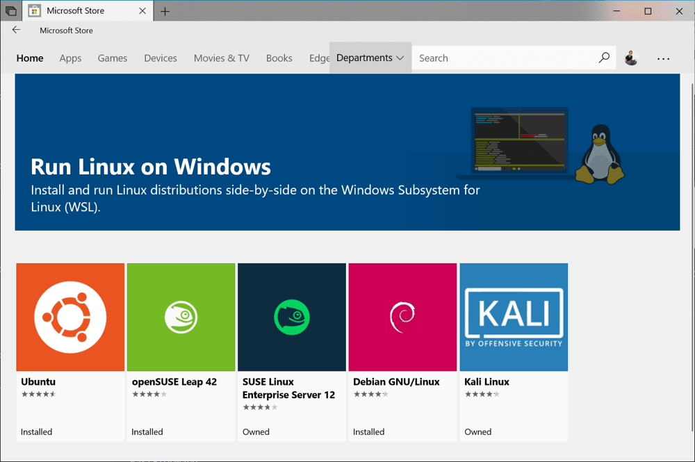 Capture d'écran de la documentation du Windows Subsystem for Linux